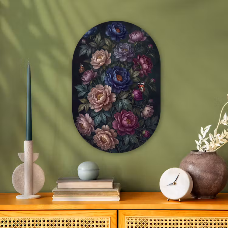 Bloemen - Vlinder - Natuur - Modern - Paars Wandcirkel Ovaal Forex klein -sfeer2