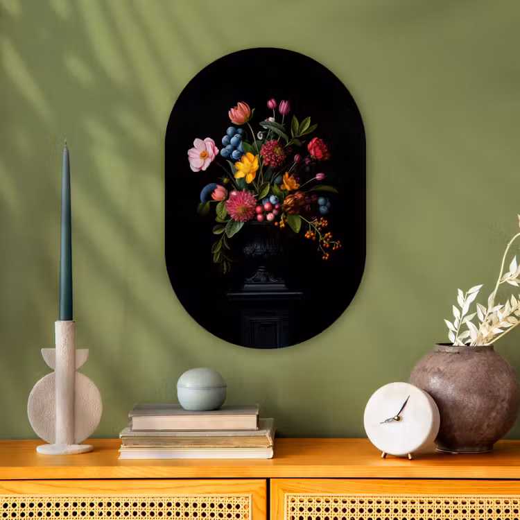 Bloemen - Vrolijk - Vaas Wandcirkel Ovaal Forex klein -sfeer2