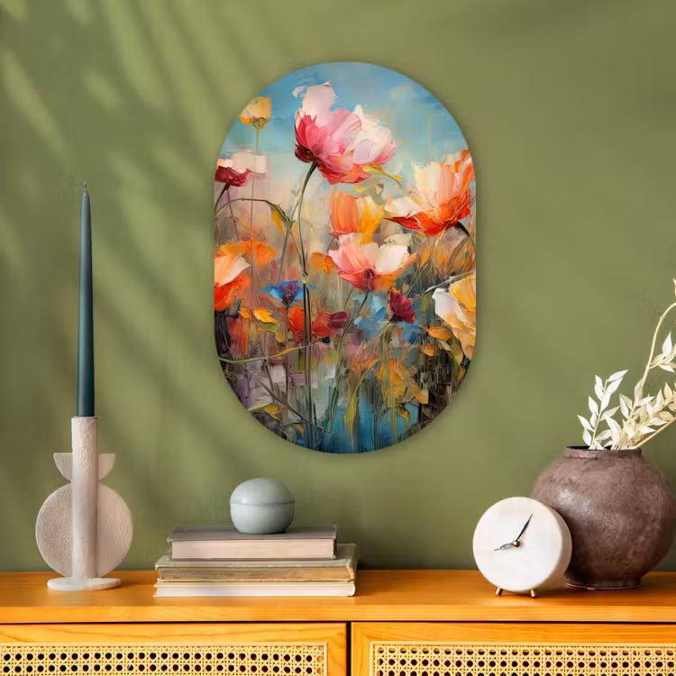 Bloemen - Watercolor - Kunst - Botanisch - Natuur Wandcirkel Ovaal Forex klein -sfeer2