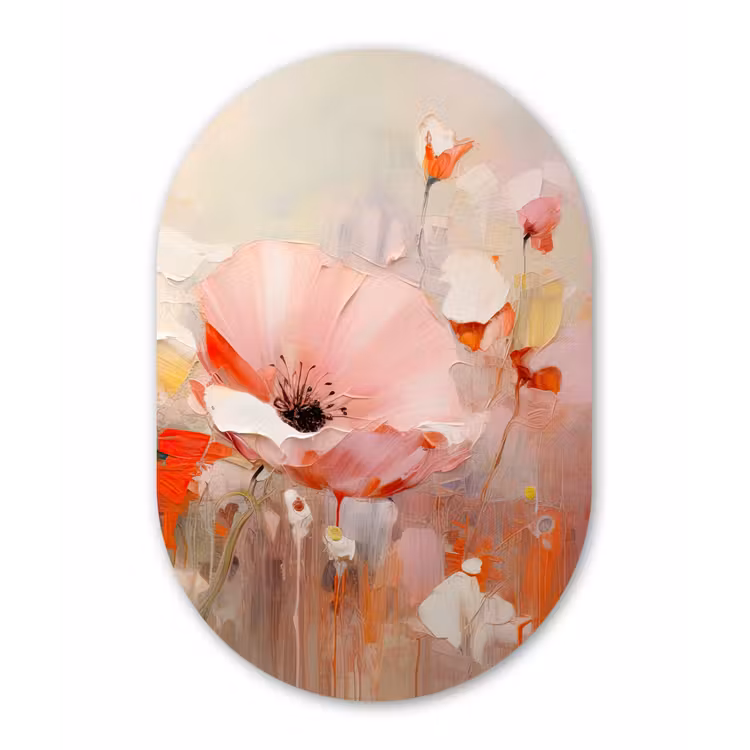 Bloemen - Watercolor - Roze - Abstract - Kunst Wandcirkel Ovaal Forex klein -3d