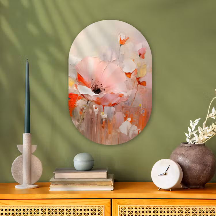 Bloemen - Watercolor - Roze - Abstract - Kunst Wandcirkel Ovaal Forex klein -sfeer2
