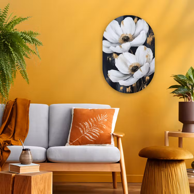 Bloemen - Wit - Abstract Wandcirkel Ovaal Forex klein -sfeer4