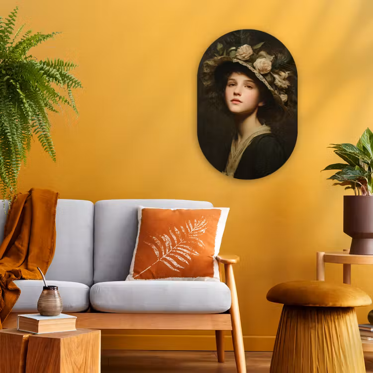 Bloemenhoed - Portret - Vrouw Wandcirkel Ovaal Forex klein -sfeer4
