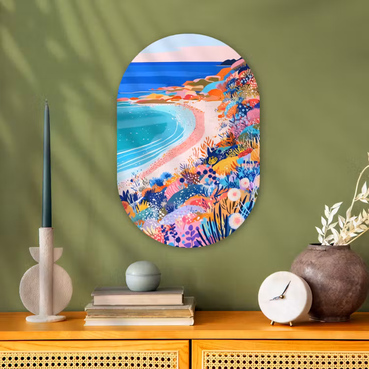 Bloemenweide - Zee - Zomers Wandcirkel Ovaal Forex klein -sfeer2