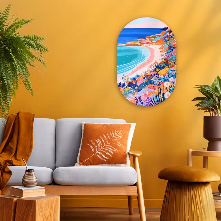 Bloemenweide - Zee - Zomers Wandcirkel Ovaal Forex klein -sfeer4