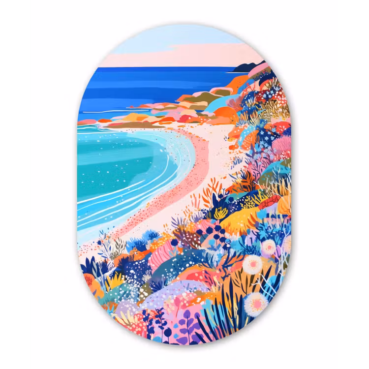 Bloemenweide - Zee - Zomers Wandcirkel Ovaal Forex klein -3d