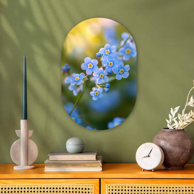 Bloemetjes - Blauw - Vergeet mij nietjes Wandcirkel Ovaal Forex klein -sfeer2
