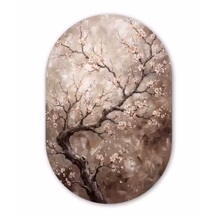 Bloesem - Takken - Schilderij - Beige - Serene Wandcirkel Ovaal Forex klein -3d