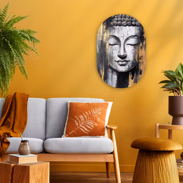 Boedhha - Penseelstreken - Goud - Abstract Wandcirkel Ovaal Forex klein -sfeer4