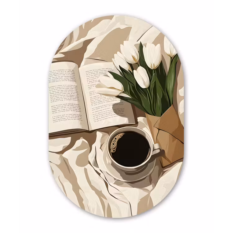 Boek - Illustratie - Tulpen - Koffie Wandcirkel Ovaal Forex klein -3d