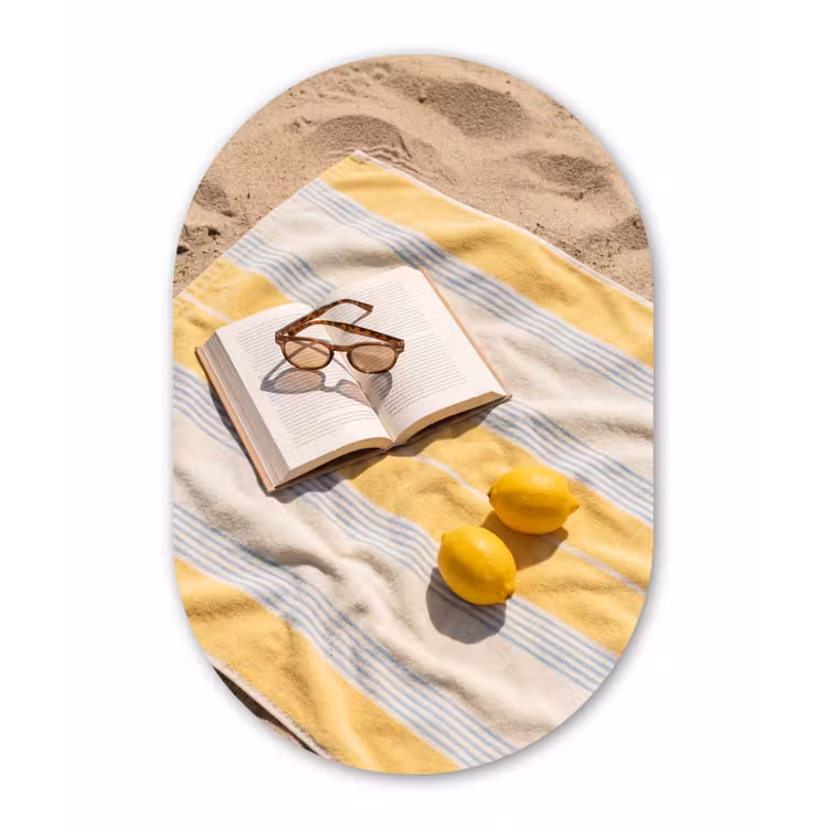 Boek - Zonnebril - Strand - Zomer - Geel Wandcirkel Ovaal Forex klein -3d