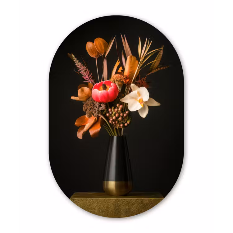 Boeket - Oranje - Gouden - vaas Wandcirkel Ovaal Forex klein -3d