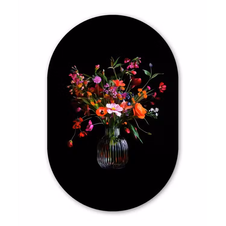 Boeket - Veldbloemen - Vaas Wandcirkel Ovaal Forex klein -3d