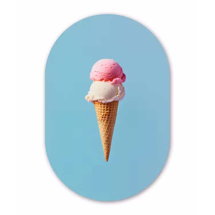 Bolletjes - Schepijs - Hoorntje - Blauw Wandcirkel Ovaal Forex klein -3d