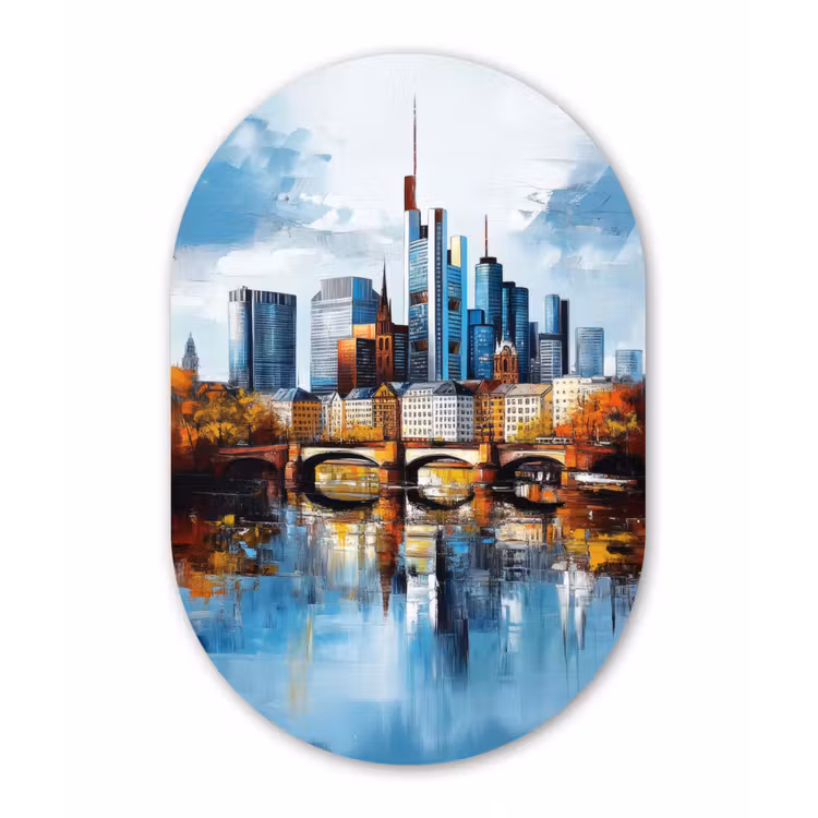 Bomen Frankfurt- Stad - Skyline - Brug Wandcirkel Ovaal Forex klein -3d