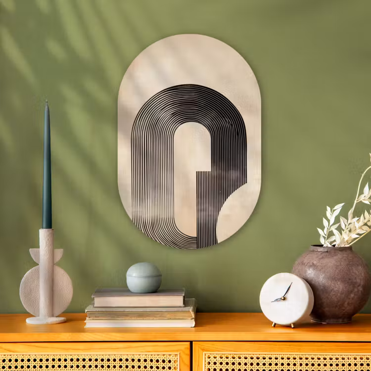 Boog - Strepen - Minimalistisch - Zwart Wandcirkel Ovaal Forex klein -sfeer2