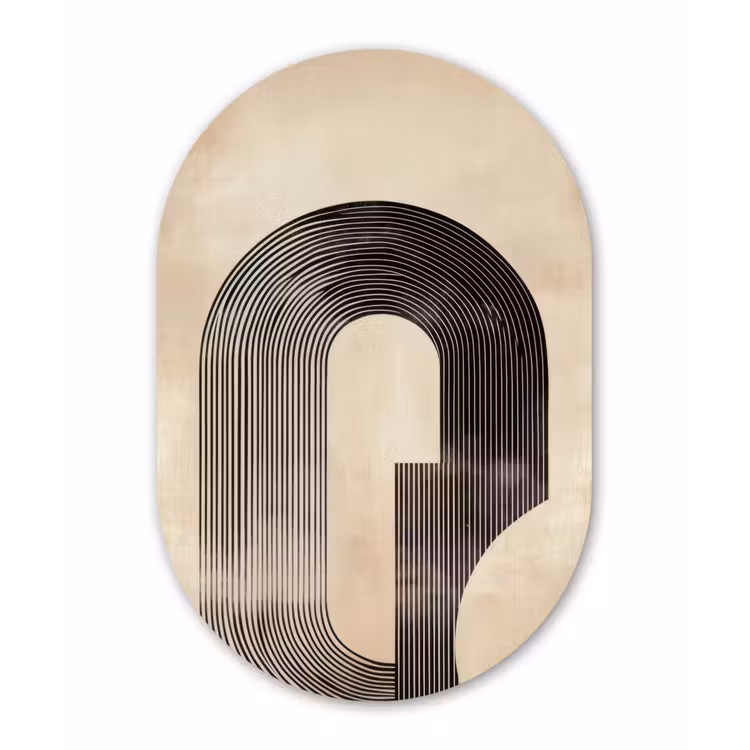 Boog - Strepen - Minimalistisch - Zwart Wandcirkel Ovaal Forex klein -3d