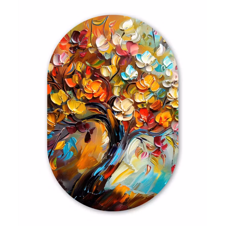 Boom - Abstract - Kleurrijk - Bloemen Wandcirkel Ovaal Forex klein -3d