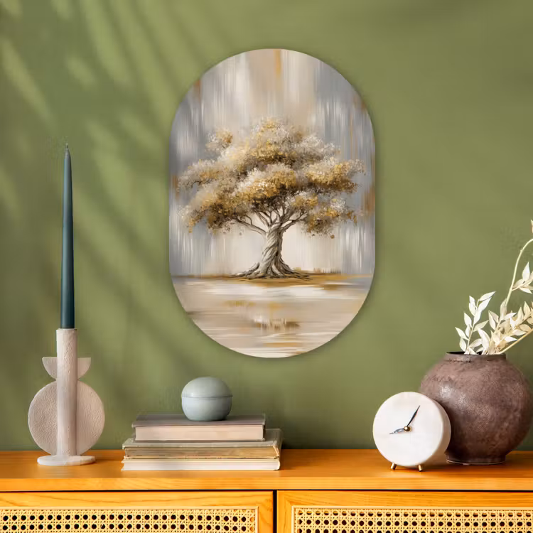 Boom - Bladeren - Abstract - Wit Wandcirkel Ovaal Forex klein -sfeer2