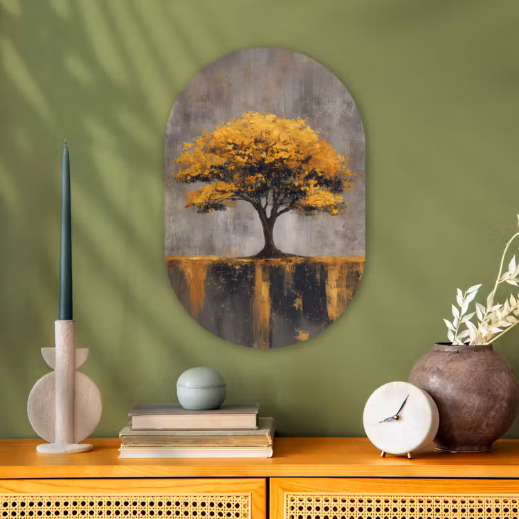 Boom - Bladeren - Goud - Abstract Wandcirkel Ovaal Forex klein -sfeer2