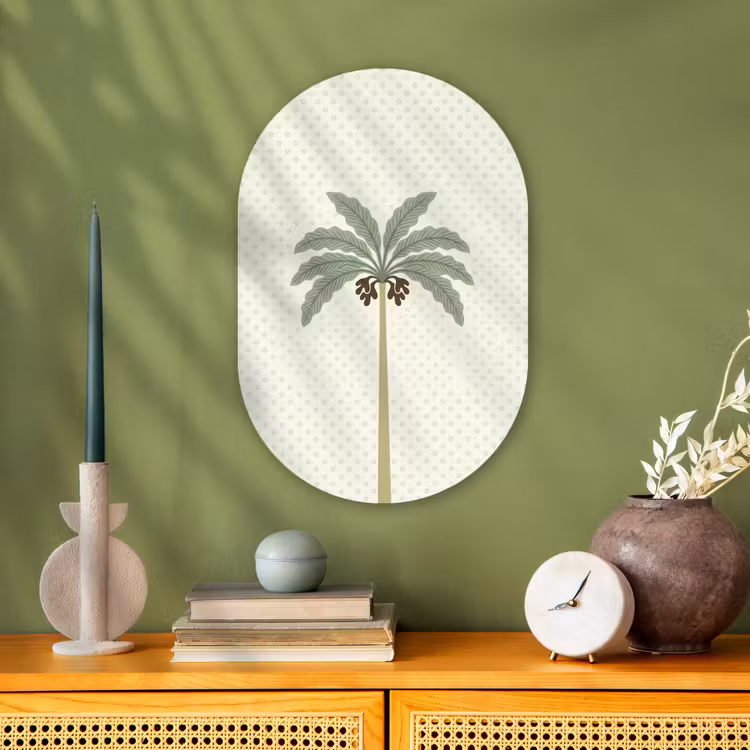 Boom - Bladeren - Groen - Decoratief - Beige Wandcirkel Ovaal Forex klein -sfeer2