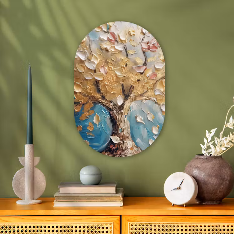 Boom - Blauw - Goud - Abstract - Modern Wandcirkel Ovaal Forex klein -sfeer2