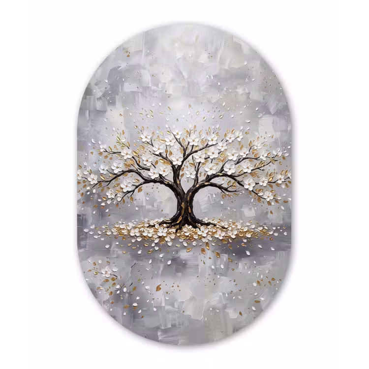 Boom - Bloemen - Natuur - Abstract - Wit Wandcirkel Ovaal Forex klein -3d
