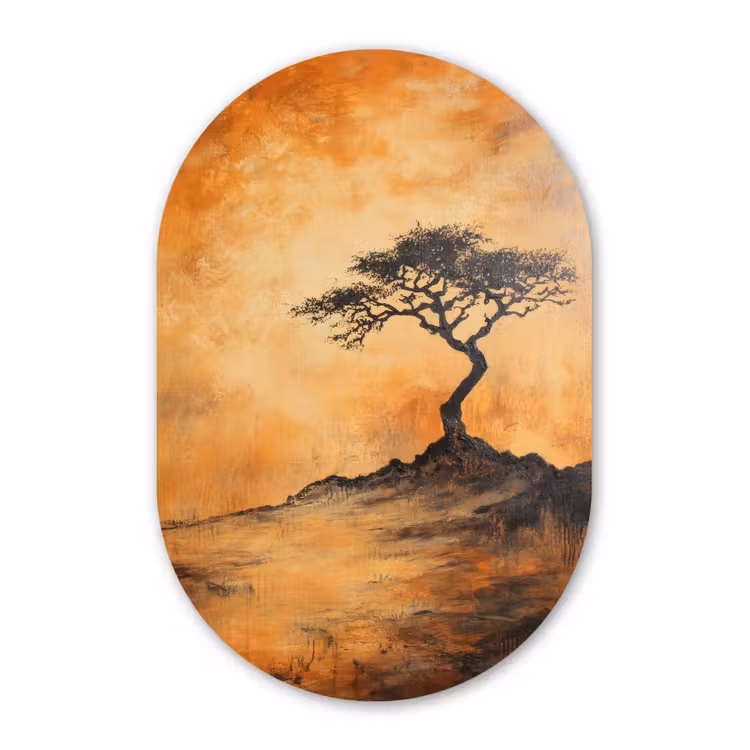 Boom - Landschap - Oranje Wandcirkel Ovaal Forex klein -3d