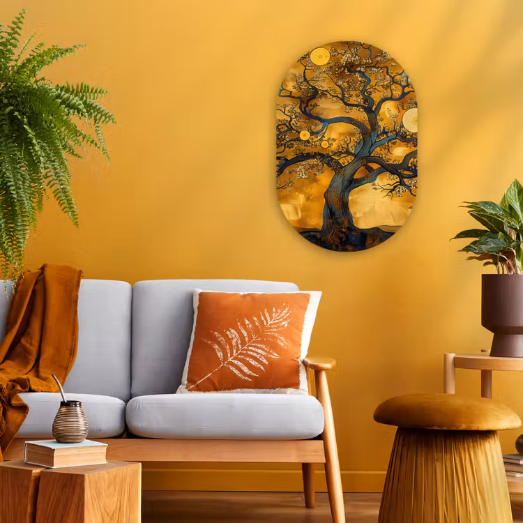Boom - Levensboom - Abstract - Goud Wandcirkel Ovaal Forex klein -sfeer4