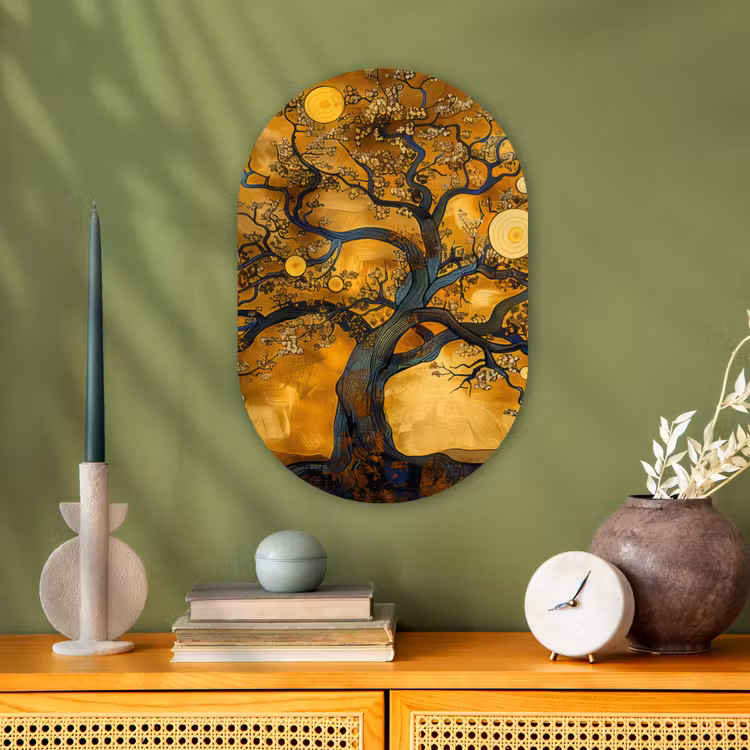 Boom - Levensboom - Abstract - Goud Wandcirkel Ovaal Forex klein -sfeer2