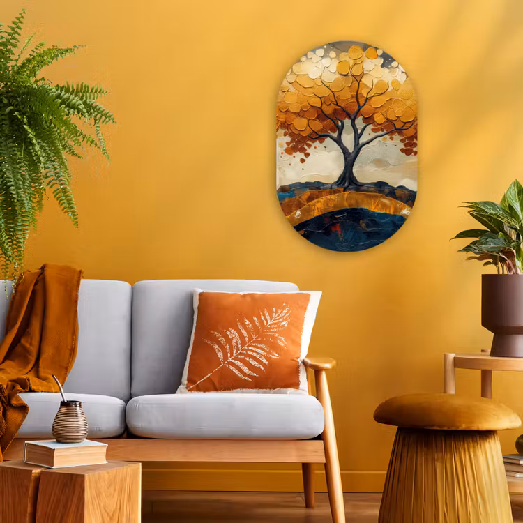 Boom - Natuur - Goud - Modern Wandcirkel Ovaal Forex klein -sfeer4
