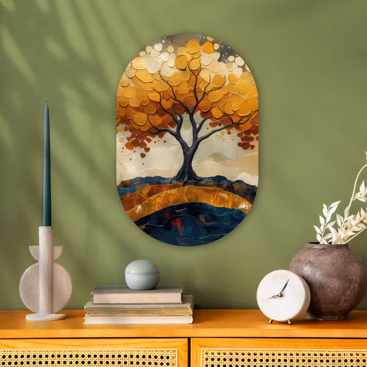 Boom - Natuur - Goud - Modern Wandcirkel Ovaal Forex klein -sfeer2