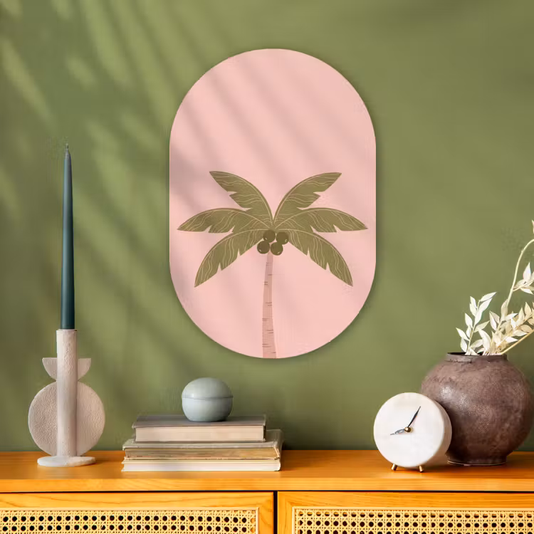 Boom - Palm - Natuur - Illustratie - Roze Wandcirkel Ovaal Forex klein -sfeer2