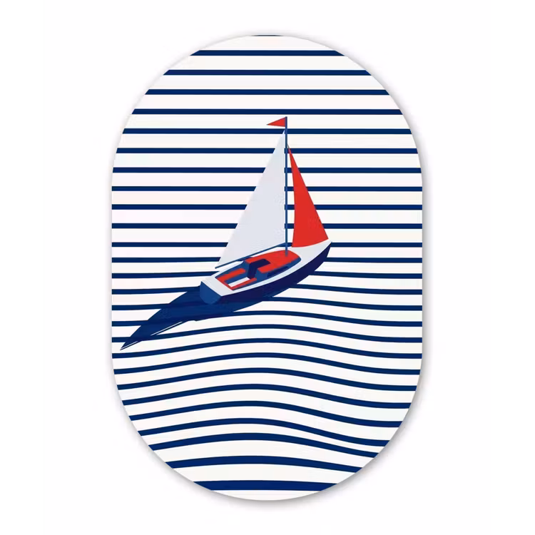 Boot - Water - Abstract - Blauw Wandcirkel Ovaal Forex klein -3d