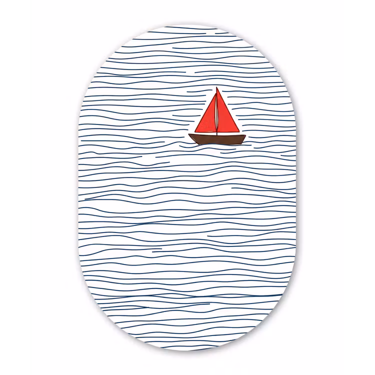 Boot - Water - Rood - Illustratie - Minimalistisch Wandcirkel Ovaal Forex klein -3d