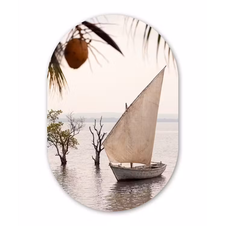 Boot - Zeil - Water - Tropisch - Natuur Wandcirkel Ovaal Forex klein -3d