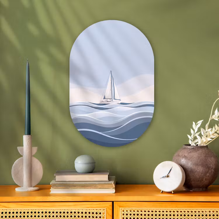 Boot - Zeil - Zee - Modern - Beige Wandcirkel Ovaal Forex klein -sfeer2