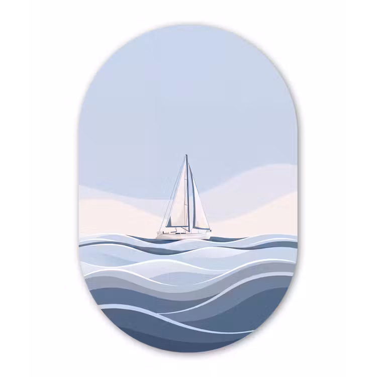 Boot - Zeil - Zee - Modern - Beige Wandcirkel Ovaal Forex klein -3d