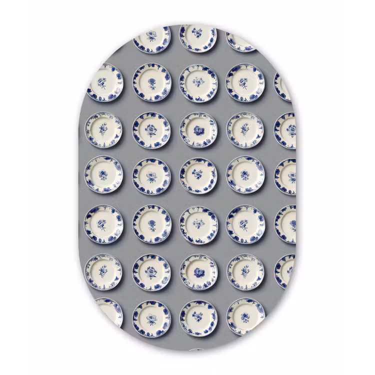 Borden - Bloemen - Blauw - Wit Wandcirkel Ovaal Forex klein 630 -3d