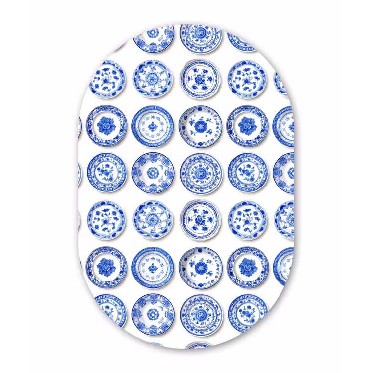 Borden - Bloemen - Patroon - Blauw Wandcirkel Ovaal Forex klein 630 -3d