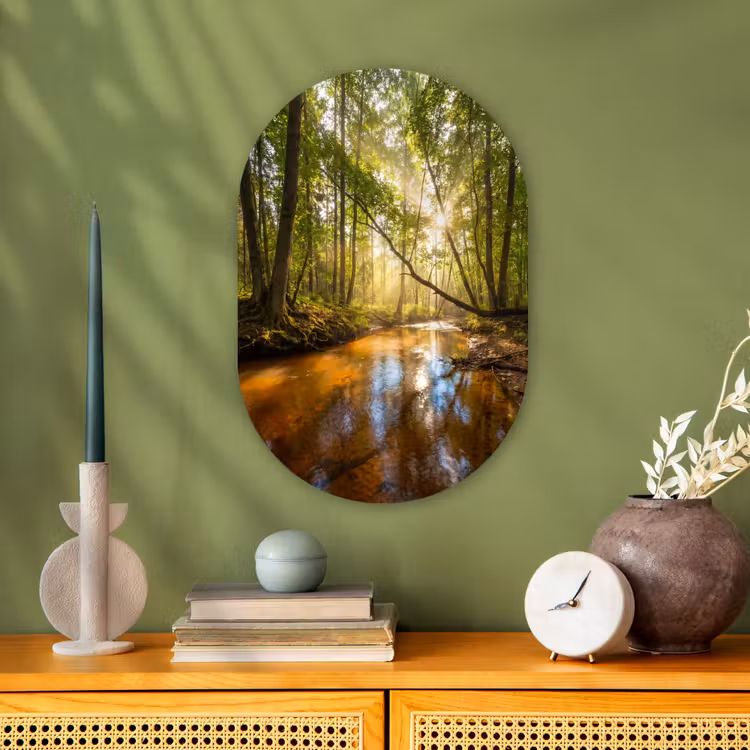 Bos - Beek - Zonlicht - Natuur - Groen Wandcirkel Ovaal Forex klein -sfeer2
