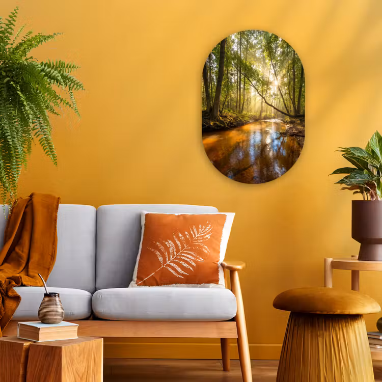 Bos - Beek - Zonlicht - Natuur - Groen Wandcirkel Ovaal Forex klein -sfeer4