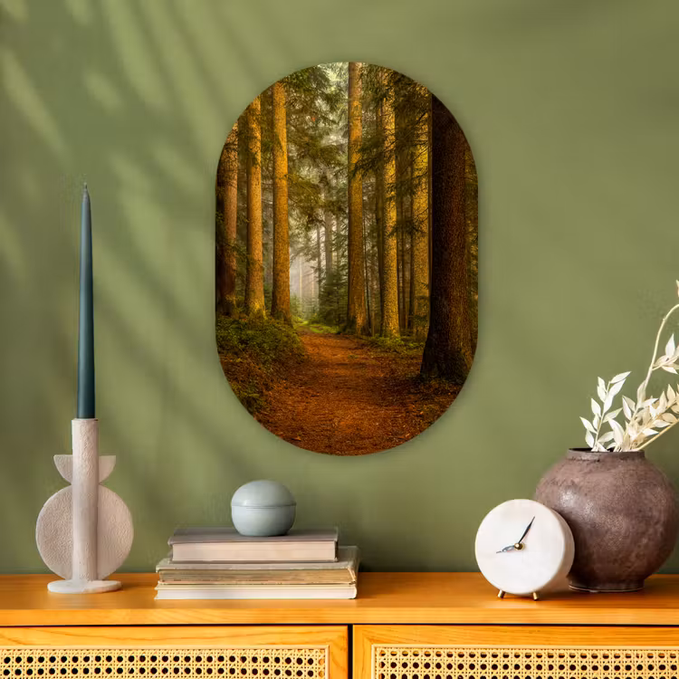 Bos - Natuur - Bomen - Landschap - Bladeren Wandcirkel Ovaal Forex klein -sfeer2