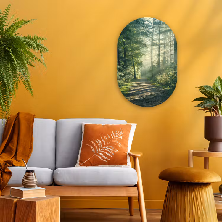 Bos - Pad - Zon - Bomen - Groen - Natuur Wandcirkel Ovaal Forex klein -sfeer4