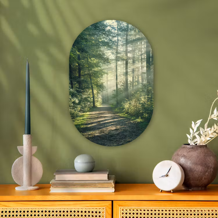 Bos - Pad - Zon - Bomen - Groen - Natuur Wandcirkel Ovaal Forex klein -sfeer2