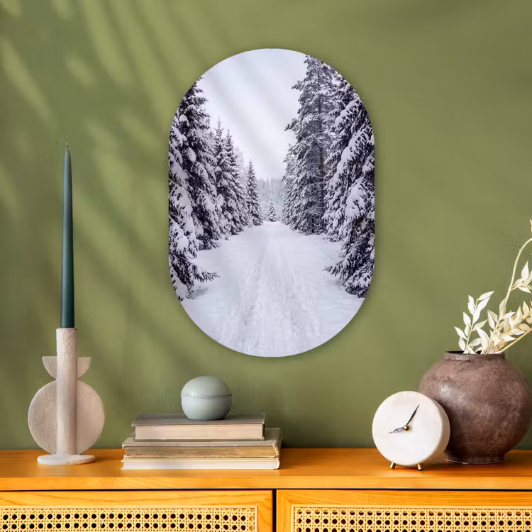Bos - Winter - Sneeuw - Pad - Natuur Wandcirkel Ovaal Forex klein -sfeer2