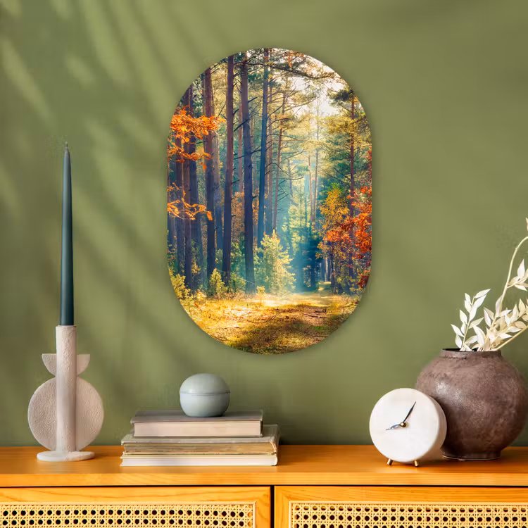 Bos - Zon - Natuur - Herfst Wandcirkel Ovaal Forex klein -sfeer2