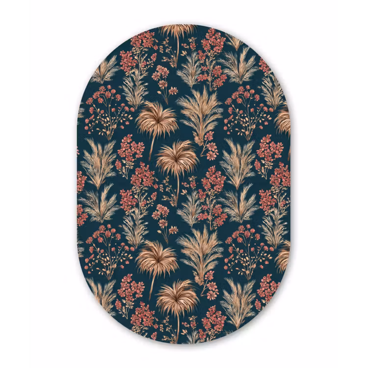 Botanisch - Patroon - Blauw Wandcirkel Ovaal Forex klein 630 -3d