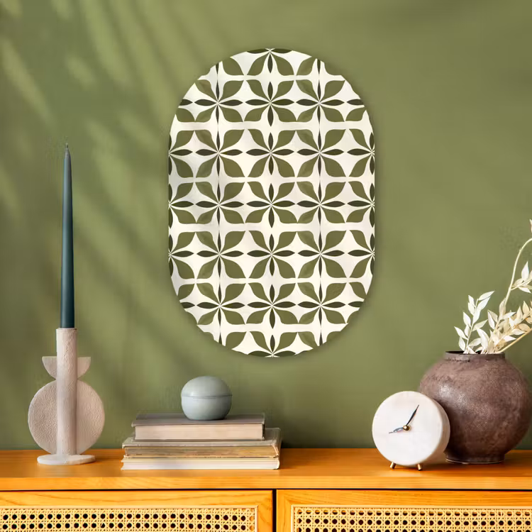 Botanisch - Retro - Groen Wandcirkel Ovaal Forex klein 630 -sfeer2