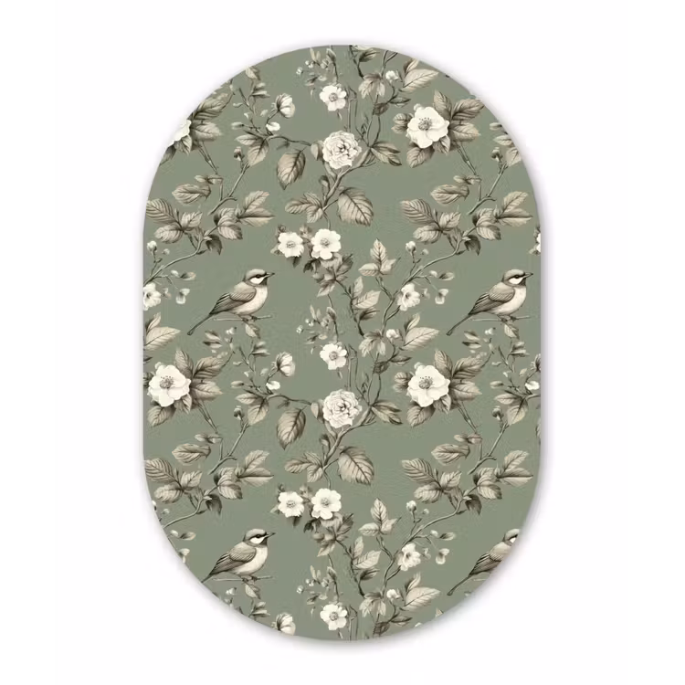 Botanisch - Vogels - Groen Wandcirkel Ovaal Forex klein 630 -3d